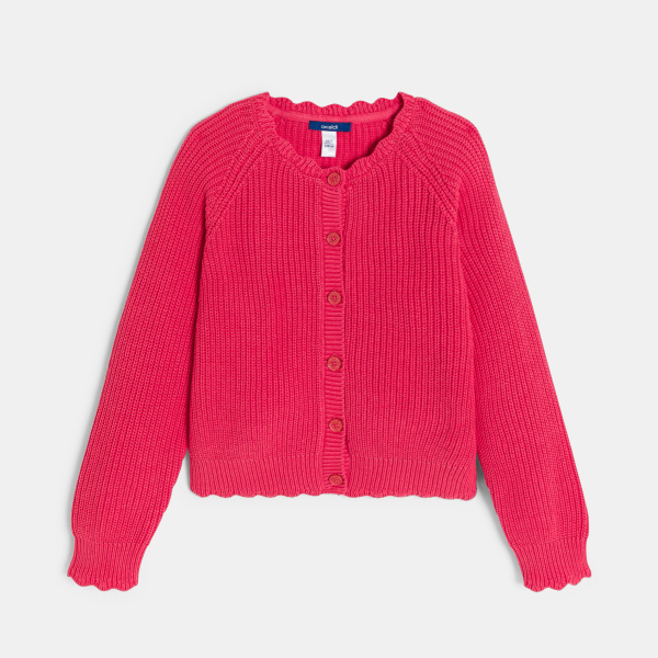 سترة مضلعة سادة، حمراء اللون للفتيات